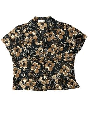 Sag Harbor Vintage Tropical Button-Front Camp Collar Top Black/Brown size XLi